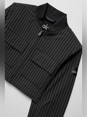 Alo Cropped Pinstripe Main Character Full Zip Jacket